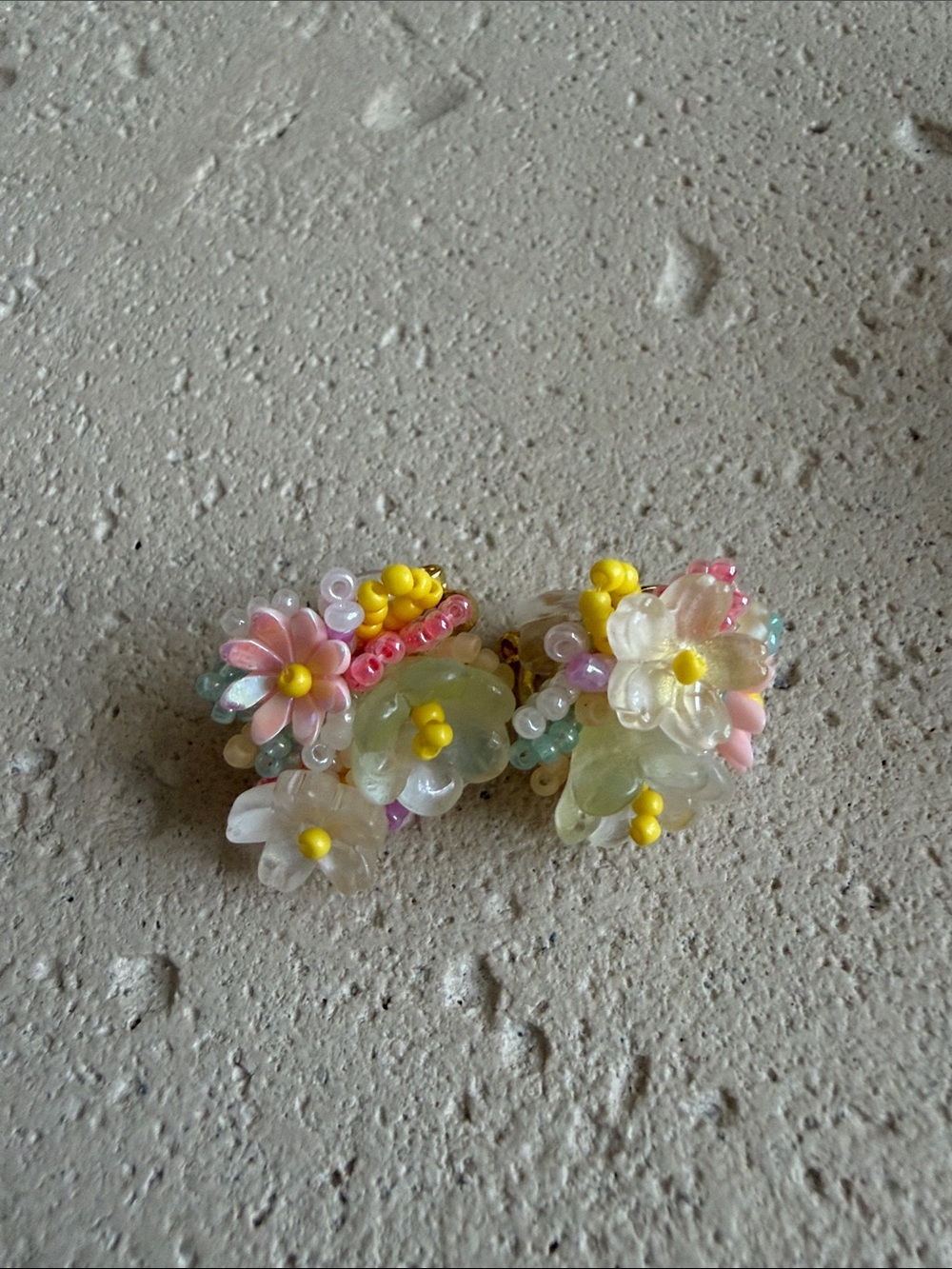 Floral Beaded earrings Clips on- Pastel Multi Color